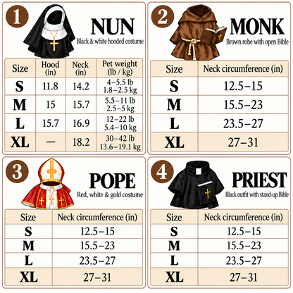 Size chart — pet costume measurements